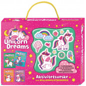 Unicorn Dreams. Aktivitetsveske med ballongklistremerker og 3 aktivitetsbøker (Pakke)