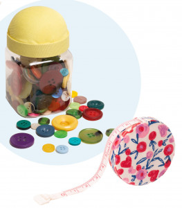 Omslag - Hobbyutstyr - knapper og målebånd